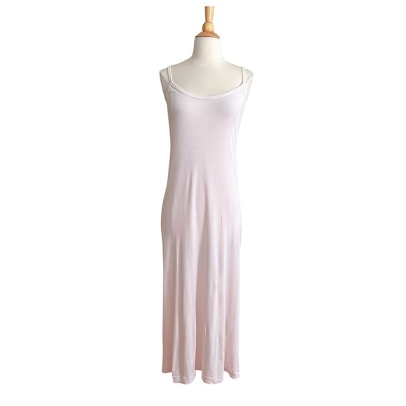 Vintage 90s CALVIN KLEIN Powder Pink Cotton Knit Maxi Tank Dress Loungewear M - Picture 1 of 13